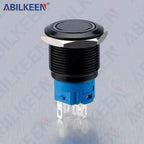 ABILKEEN 19mm Black Shell Push Button Switch LED Ring Illuminate Momentary/Latching Function 1NO1NC IP65 Waterproof Push Button