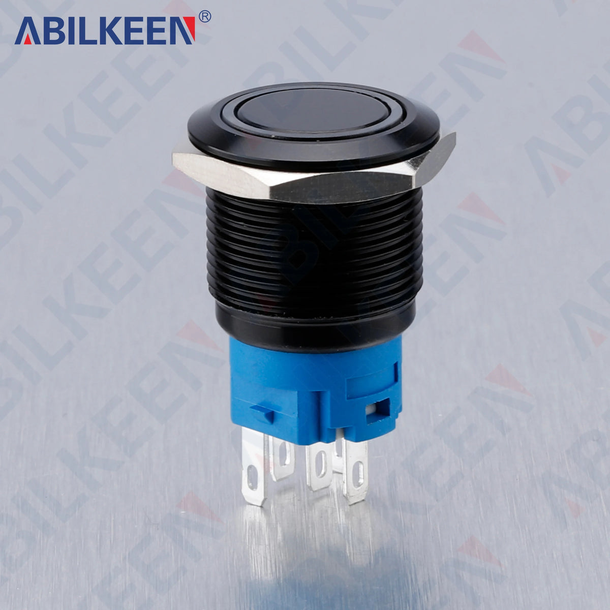 ABILKEEN 19mm Black Shell Push Button Switch LED Ring Illuminate Momentary/Latching Function 1NO1NC IP65 Waterproof Push Button