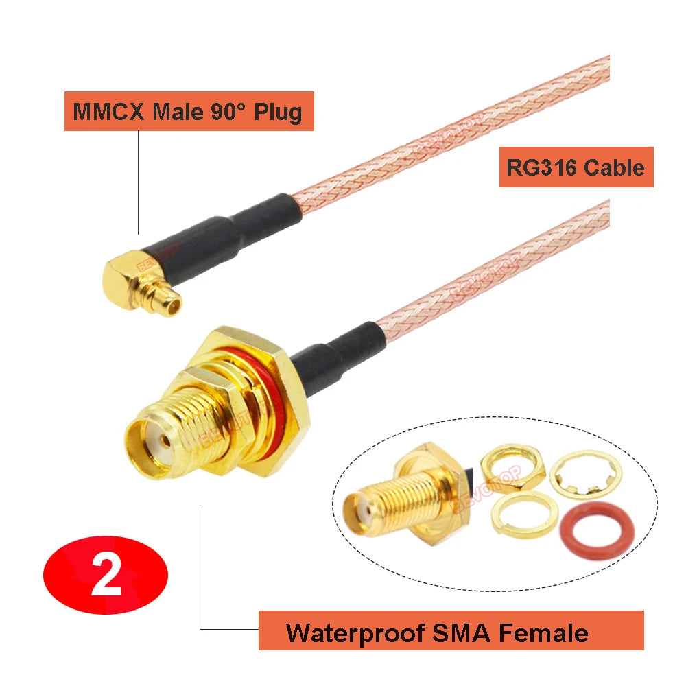 10PCS/LOT Waterproof SMA to MMCX Cable SMA /RP-SMA Female to MMCX Male Straight/ Right Angle 90° RG316 Pigtail RF Coaxial Jumper