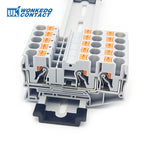 PT6-TW-PE Push-in Ground Terminals 6mm 1-in 2-out Din Rail Terminal Block Earthing Cable Connector Electrical PT 6-TWIN-PE