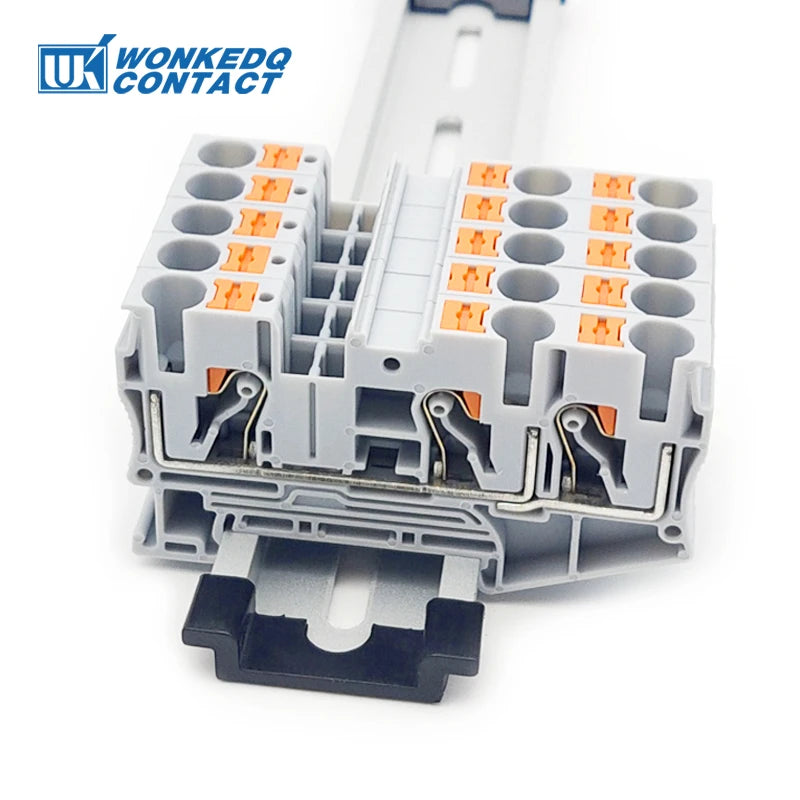 PT6-TW-PE Push-in Ground Terminals 6mm 1-in 2-out Din Rail Terminal Block Earthing Cable Connector Electrical PT 6-TWIN-PE