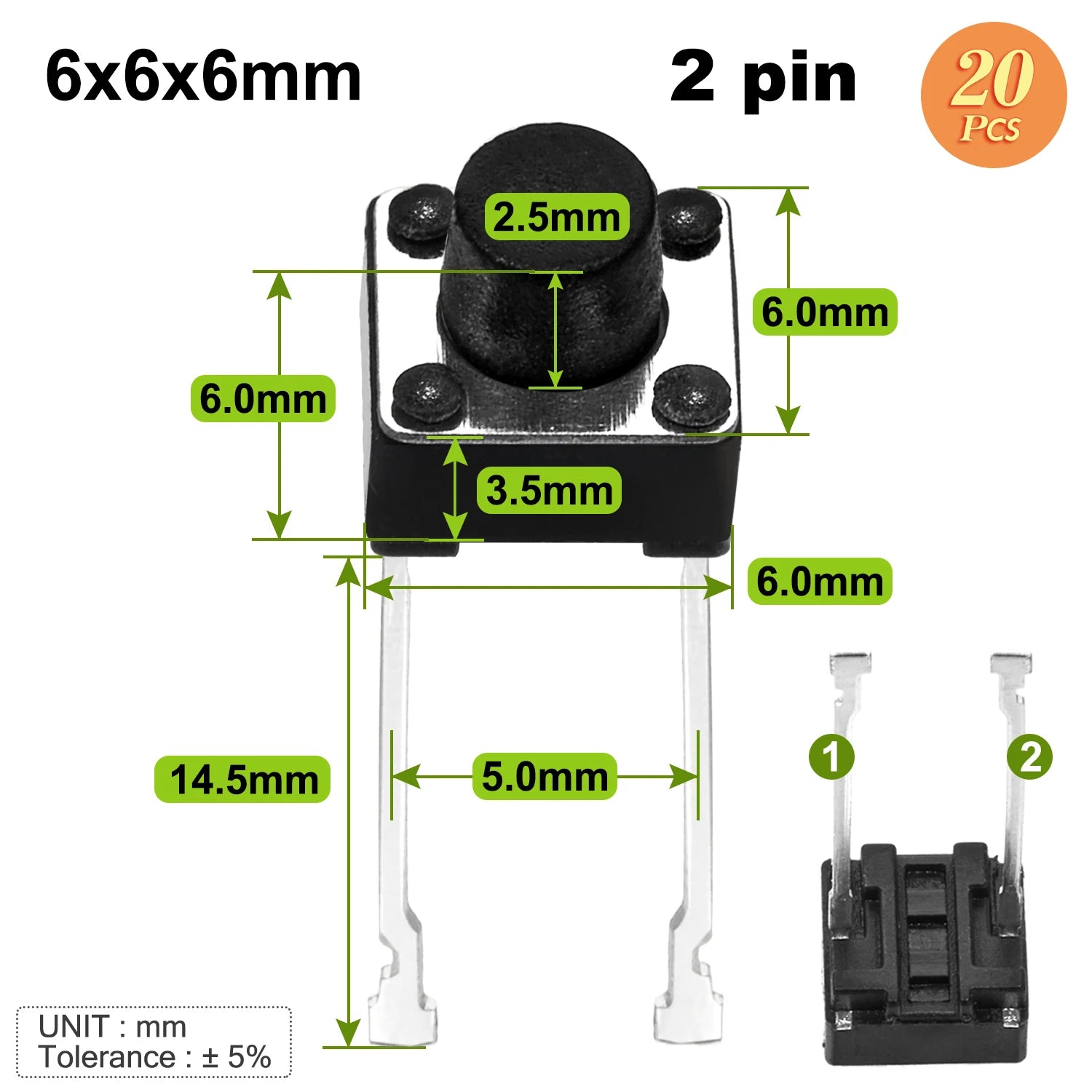 6x6mm Micro Push Switch Touch Button 4.3 5 6 7 mm Mini Tactile Pushbutton Toggle Pcb Momentary 2pin 4pin Push-button for Arduino