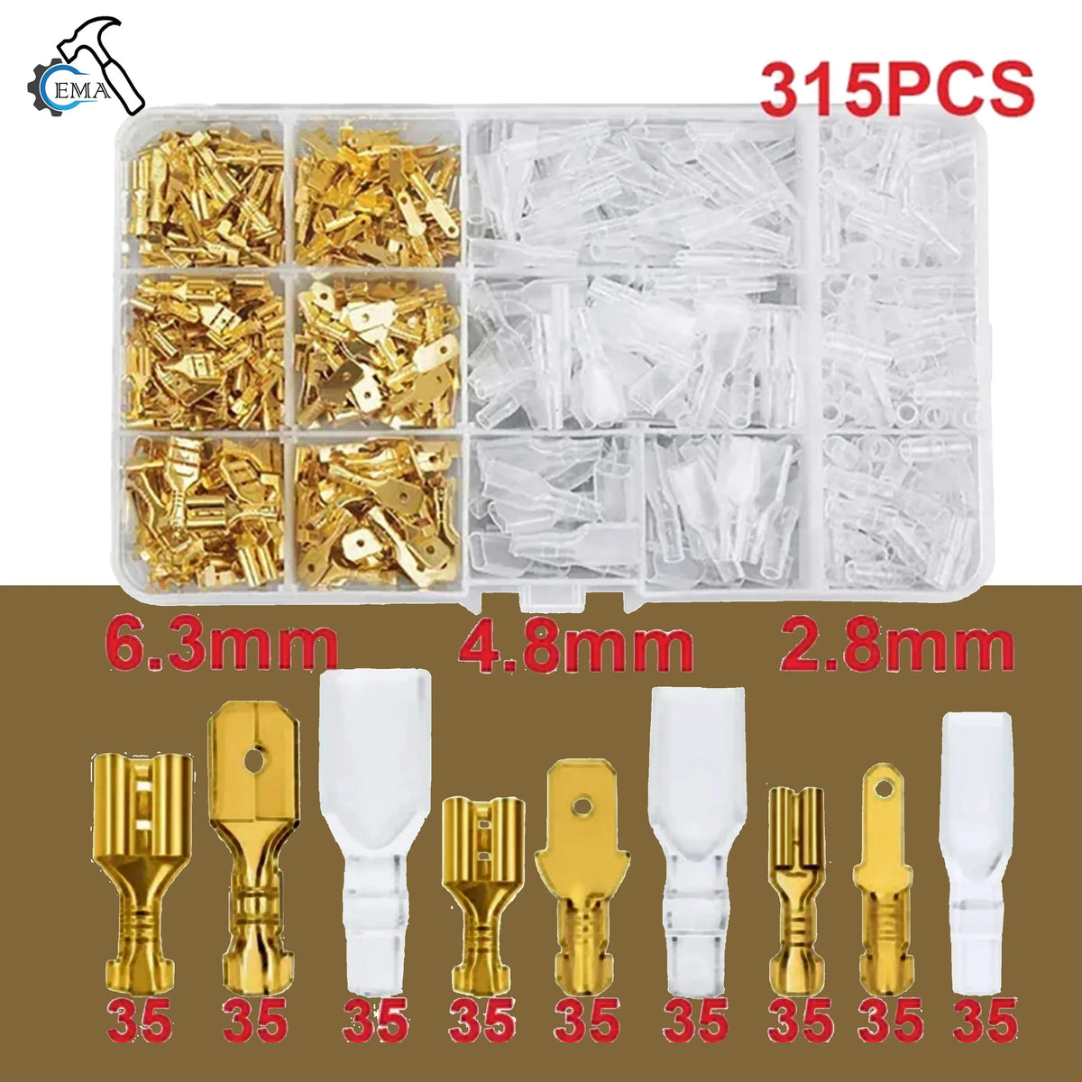Male Female Wire Box Insulated Cable Macho Connector 2.8/6.3mm Electrical Crimp Terminals Termin Spade Connectors Assorted Kit