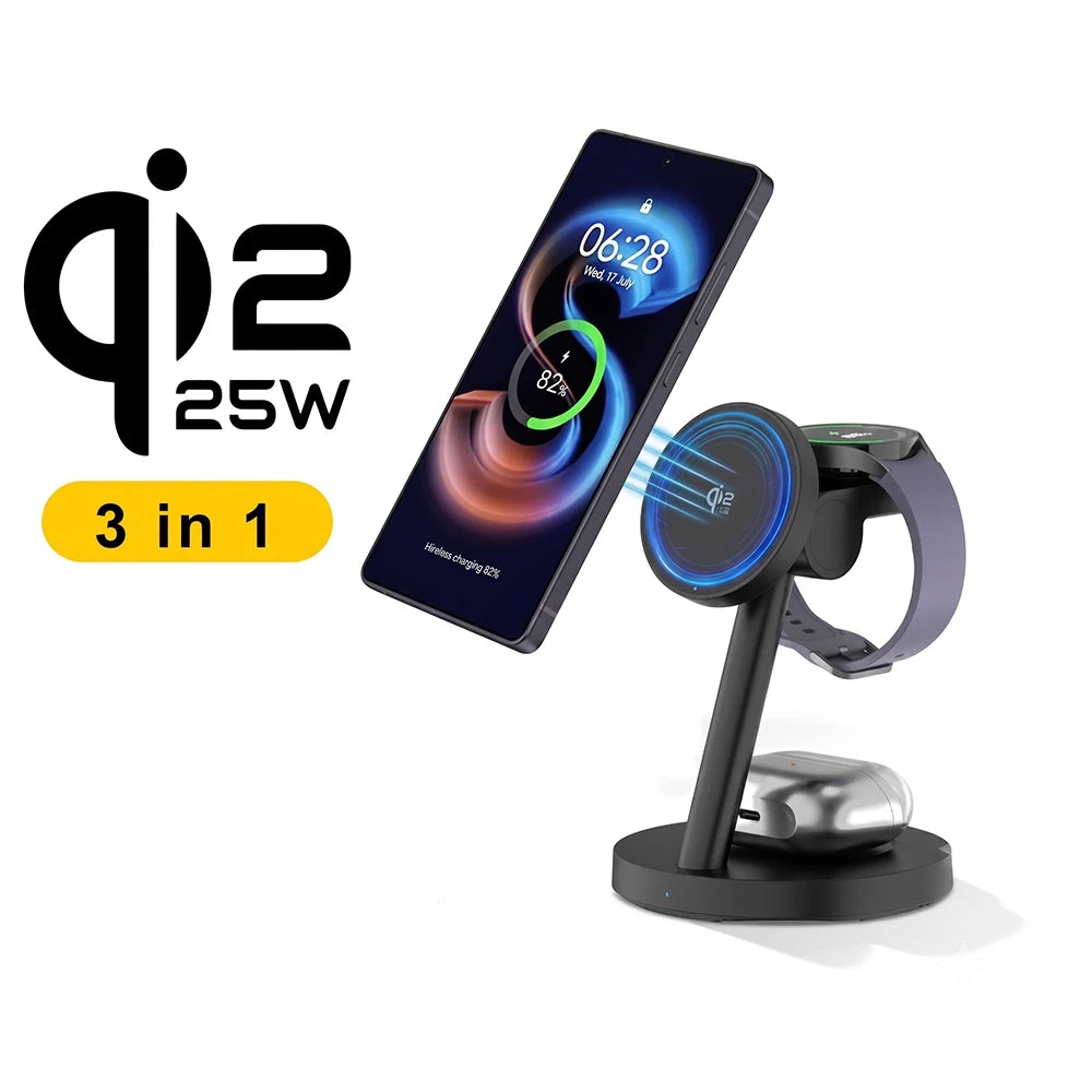 3in1 Qi2.2 25W Fast Wireless Charging Station 45W PD Plug For iPhone 17 16 Pro Max Plus Apple Watch Ultra SE 3 11 10 AirPods