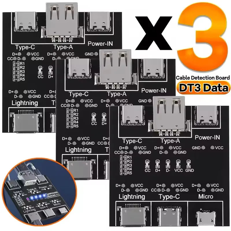 DT3 Data Cable Detection Board Type C USB C Micro USB Cable Tester Detector for Apple IOS Android Fast Quick Charging Lighting