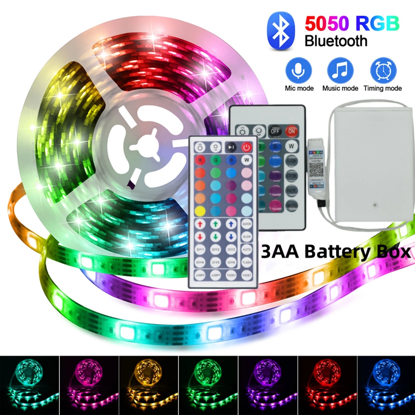 5V LED Strip Lights RGB 5050 3AA Battery Powered Flexible LED Light Strip with Remote Control for TV Backlight Bars Cabinets