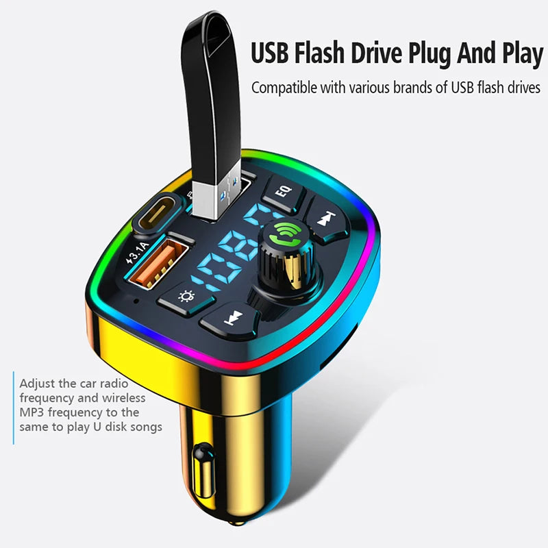 Bluetooth 5.0 Car FM Transmitter Hands Free Kit Dual USB Fast Car Charger Wireless MP3 Audio Receiver FM Modulator For All Phone