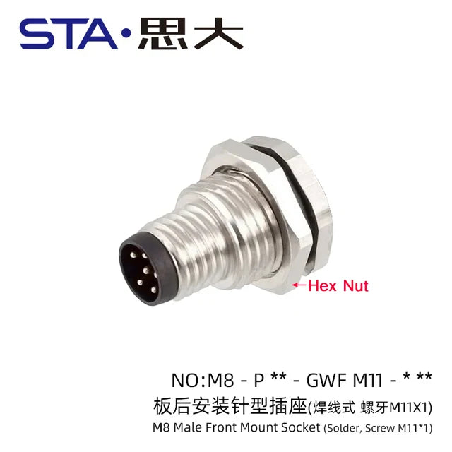 3 4 5 6 8 Pins M8 Solder Welding A D Coding Male Female Panel Mount IP67 Sensor Circular Connectors