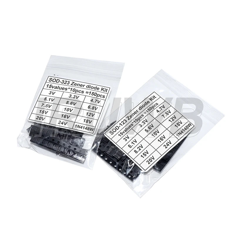 15Values*10Pcs 3V 3.3V 4.7V 5.1V 5.6V 7.5V 150Pcs 15 Values Zener Diode Kit SOD-123 1206 SOD-323 0.5W Zener Diode SMD Package