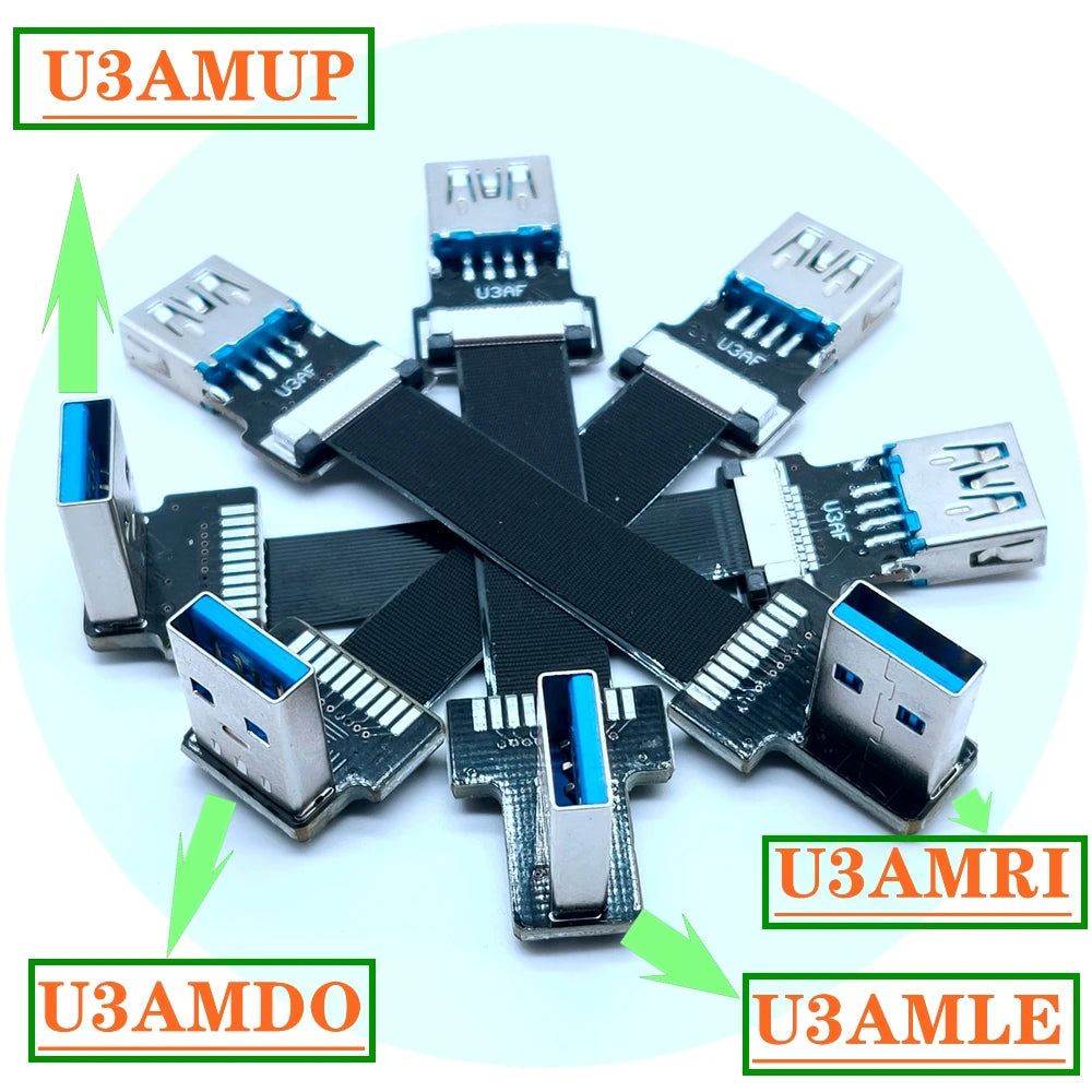 USB 3.0 male female conversion fpc elbow USB flat extension cable with 90 ° left and right bending USB port