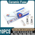 10PCS Ceramic Fuse Tube 8.5*31.5MM Ceramic Fuse 380V 0.5A 1A 2A 3A 4A 5A 6A 8A 10A 16A 20A 32A Ceramic Fuse RO14