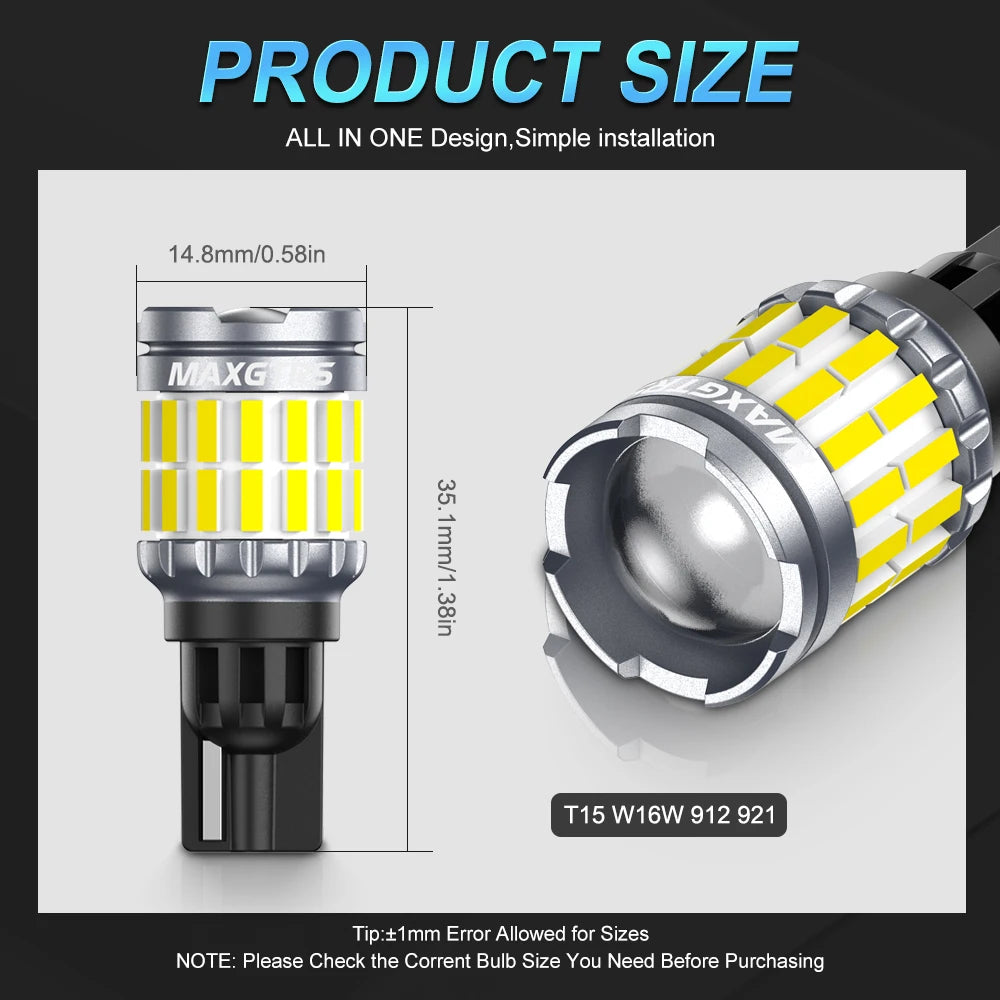 2x 2000LM Canbus T15 T16 LED Reverse Lights 912 W16W W15W Car Back Up Rear Lamp White Red Yellow Amber Super Bright High Power