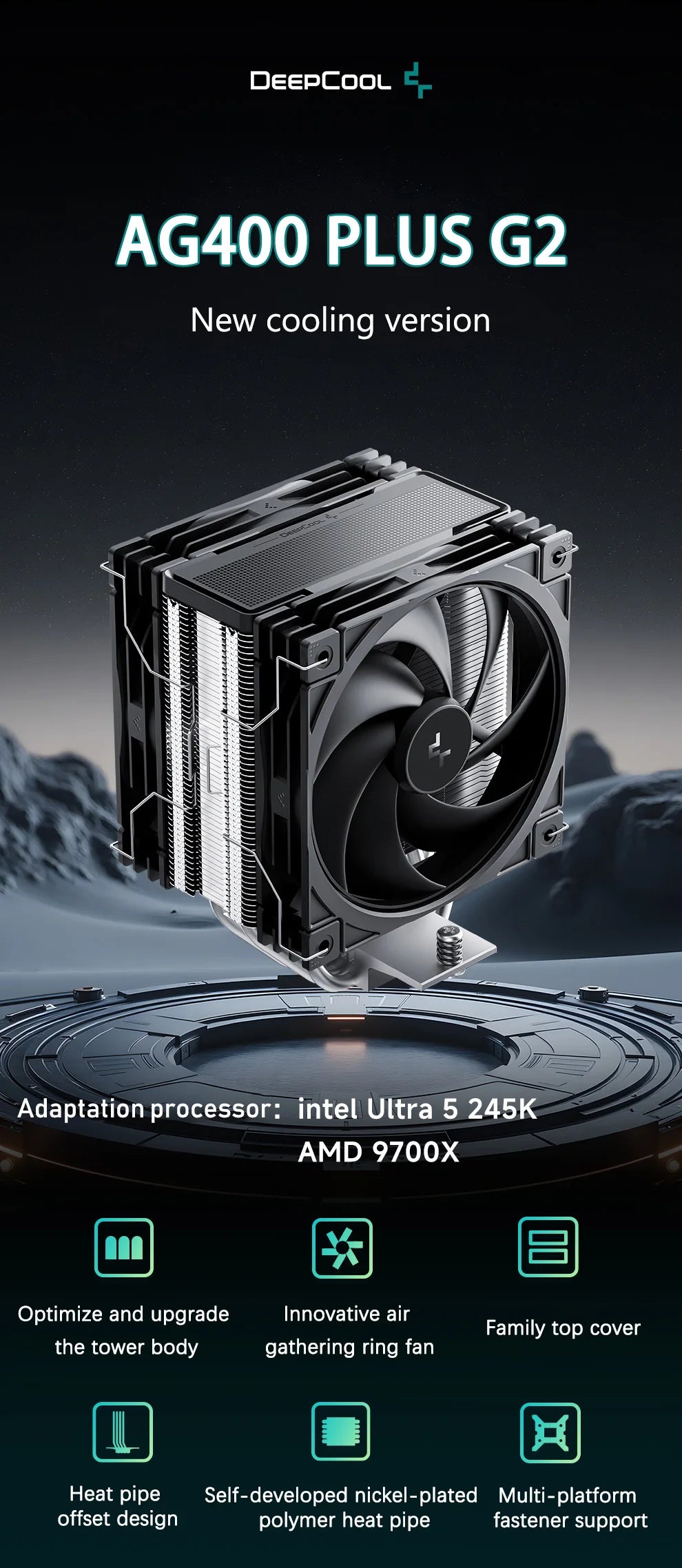 DEEPCOOL AG400 4 Heat pipes Dual Fan CPU Air-Cooling Radiator 2000RPM Desktop Cooling Fan For Intel LGA1700 1200 115X AMD AM4