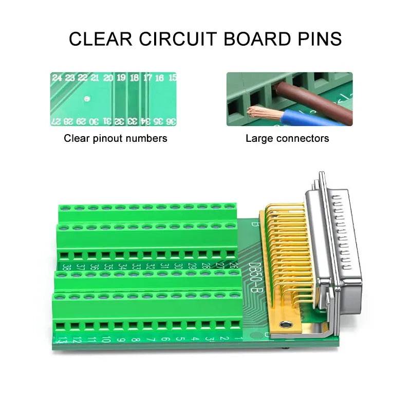DB50 Solder-free Connector 50Pin Male Female Cable 1 Meter Double Shielded Solid Pin 3 Rows Terminal Block Board Extension Cord