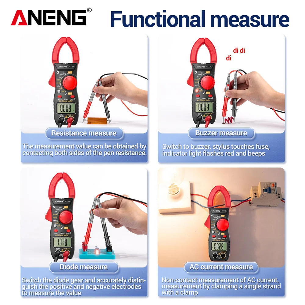 ANENG ST170 Clamp Meter Digital Multimeter Tester 500A AC Current AC/DC Voltage+B18 Highlight Voltage Tester Pen Electrician Set