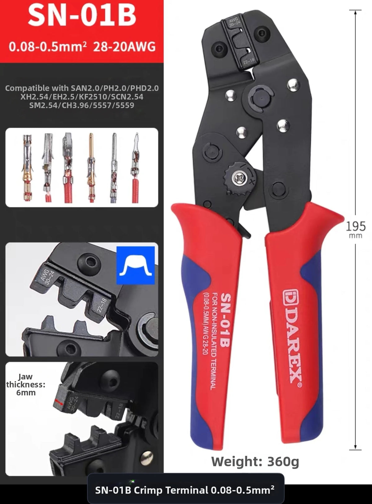 Darex DuPont Spring Terminal Automotive Wiring Harness Power SN Cold-Press Terminal Wire Crimping Pliers