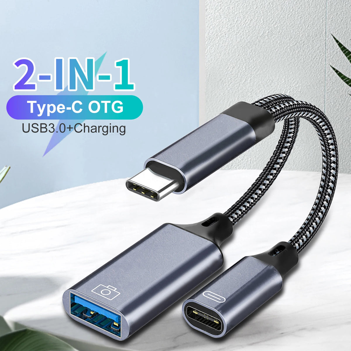 2 In 1 USB C OTG Cable Converter Type C to USB 3.1 PD Fast Charger Port With USB Female Splitter Adapter For iPad Tablet Laptops