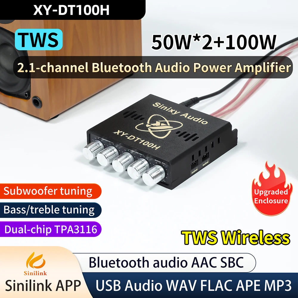 DC 12V 24V XY-DT100H Bluetooth Power Amplifier Board Dual Channel High Power Sound 50W*2+100W Audio Speaker Module TPA3116