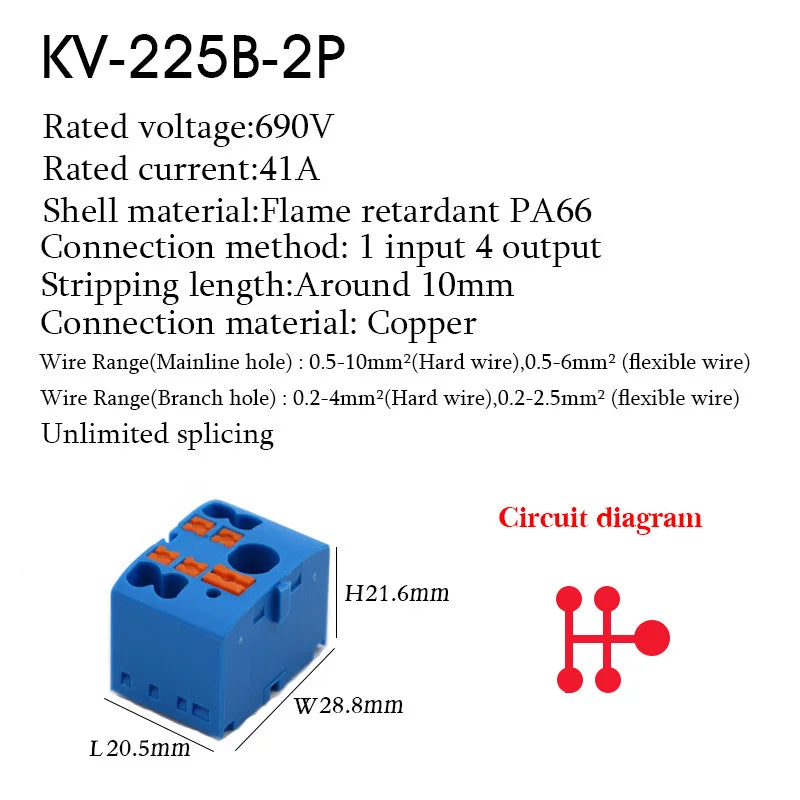 1PC 225 Series Wire Connectors Plug-in Electrical Terminal Block Spliceable One In Multiple Out Splitter Guide Rail Junction Box