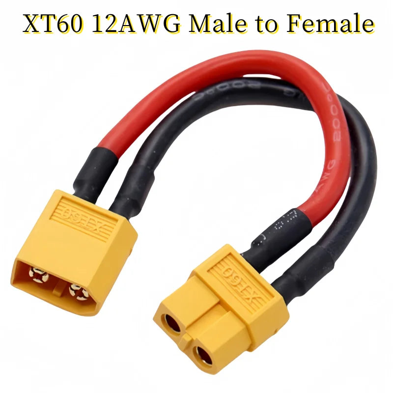 XT60 Parallel Battery Connector 3-Way 12AWG Silicone Wire Male/Female Dual Extension Y Splitter 100mm for Battery Charger Motor
