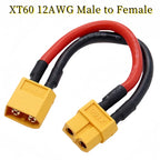 XT60 Parallel Battery Connector 3-Way 12AWG Silicone Wire Male/Female Dual Extension Y Splitter 100mm for Battery Charger Motor