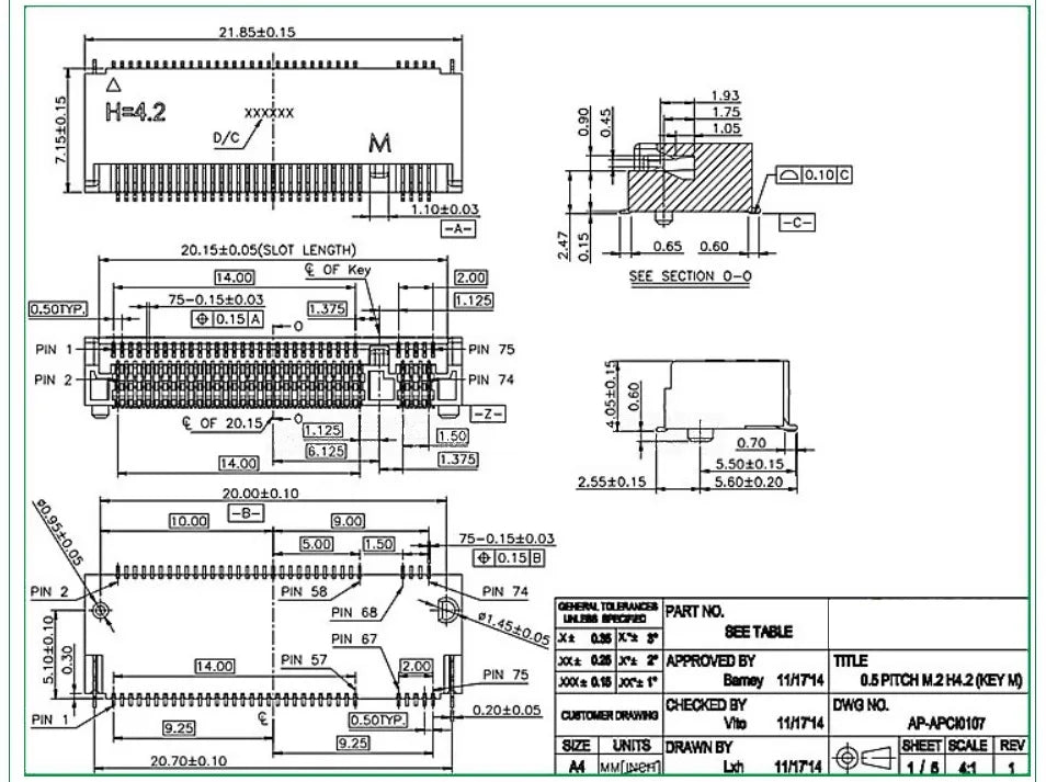 2PCS M.2 NGFF Connector 67Pin SSD Interface Socket H=3.2/4.2/4.8/6.7/8.5mm for Solid State Drive Adapter