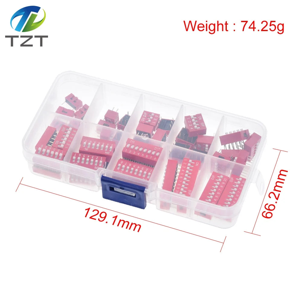 10pcs TZT Slide Type Switch 1 2 3 4 5 6 7 8 10PIN 2.54mm Position Way DIP Red Pitch Toggle Switch Red Snap Switch Dial Switch