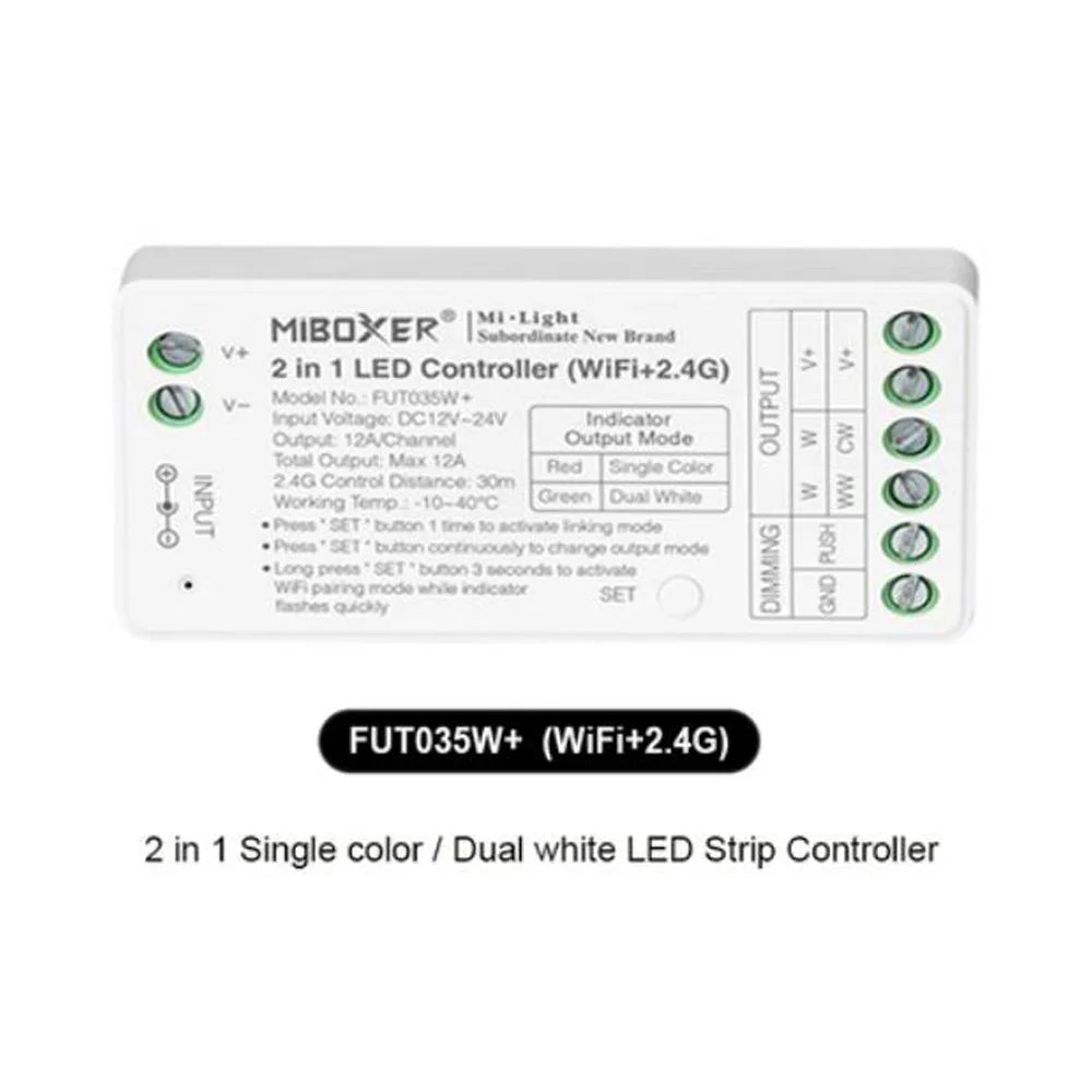 Miboxer Tuya APP Smart Controller WiFi+2.4G FUT035W+ 2in1 FUT037W+ 3in1 DC12-24V Single Color Dual White RGB RGBCCT LED Strip