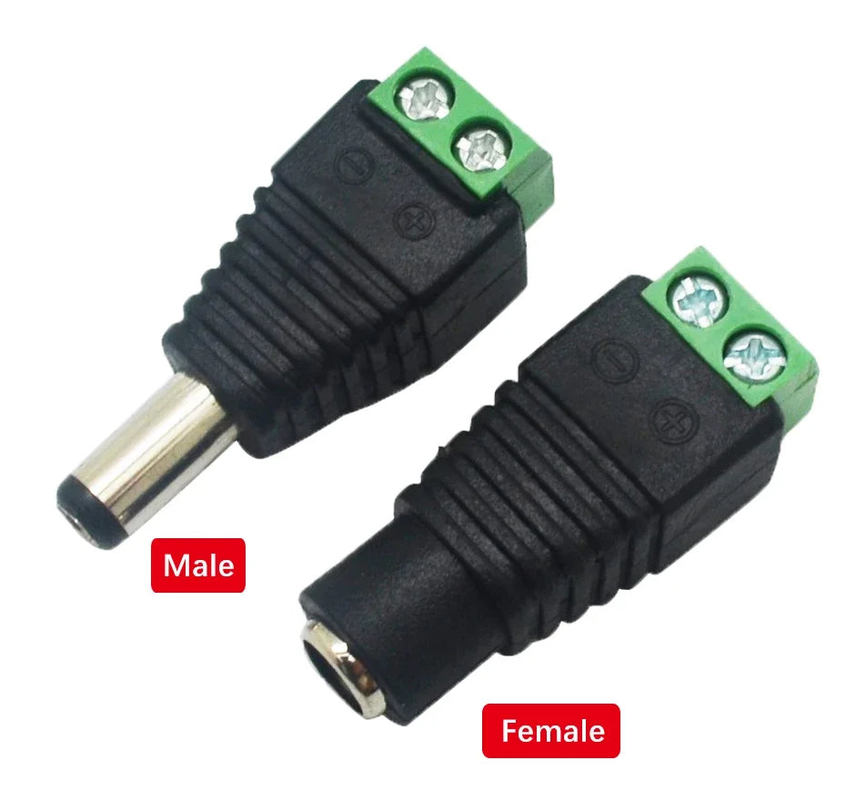 Female and Male DC Connectors 2.1x5.5mm Power Plug Adapter Jacks Sockets Connector for Single Color LED Strip Light CCTV Camera