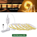 3MM 5MM 8MM COB LED Light Strip 5V 320LEDs PIR Motion Sensor Flexible Night Light USB/AAA Battery Powered Tape 3000K 4000K 6000K