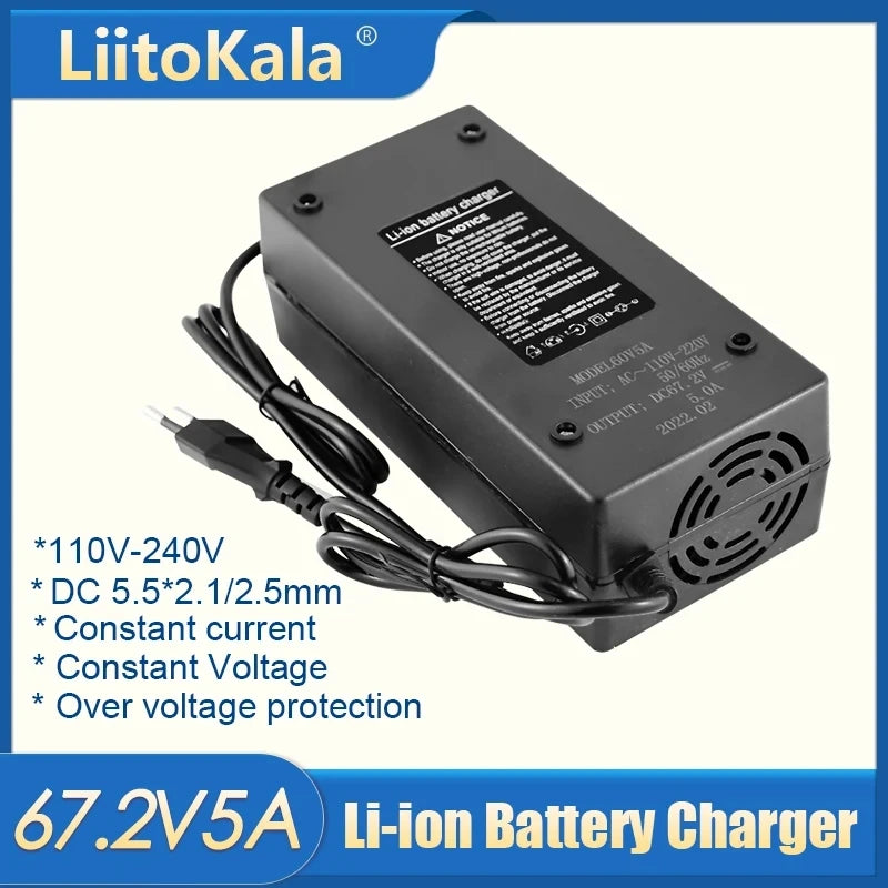 LiitoKala 12V 24V 36V 48V 3 Series 6 Series 7 Series 10 Series 13 String 18650 Lithium Battery Charger 12.6V 29.4V DC 5.5*2.1mm