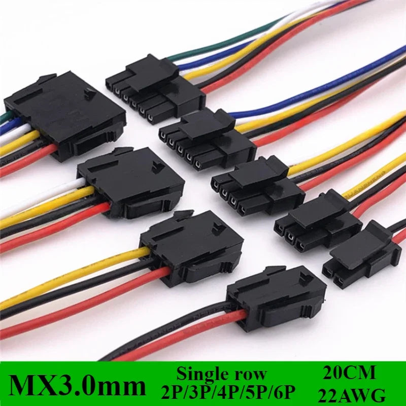 5/10/50pcs Micro-Fit 3.0mm Pitch Connector with 22AWG 20cm Cables Mx3.0 Singlel Row 2/3/4/5/6Pin Male Female Air Docking Housing