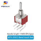 Vertical Right Angle 2/3/10A 125/250V AV 3/6Pins 2/3Position SPDT PCB Mount Toggle Switch ON-OFF-ON Rocker Switche ON-ON