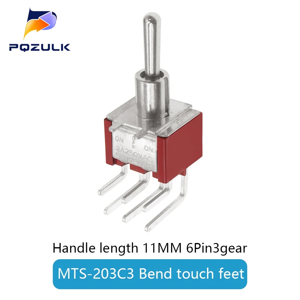 Vertical Right Angle 2/3/10A 125/250V AV 3/6Pins 2/3Position SPDT PCB Mount Toggle Switch ON-OFF-ON Rocker Switche ON-ON