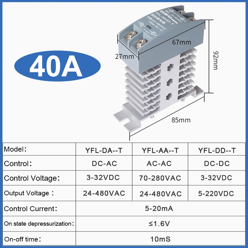 Solid State Relay 10A 25A 40A 60A 80A 100A 120A Din Rail Relay With Radiator SSR Single Phase AC-AC DC-DC