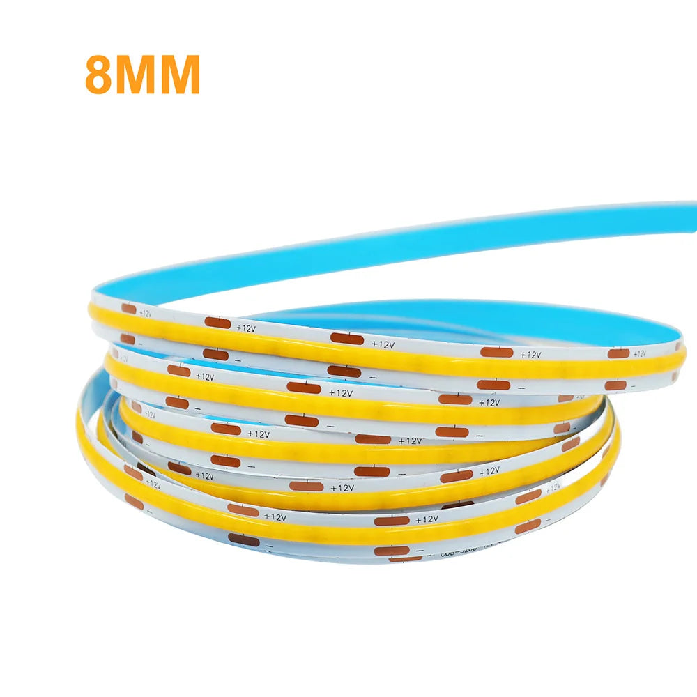 3mm 5mm PCB COB LED Strip Light 5V 12V 24V 320LED 8mm CRI90 Super Bright Flexible LED Tape For Cabinet Home Liner Lighting