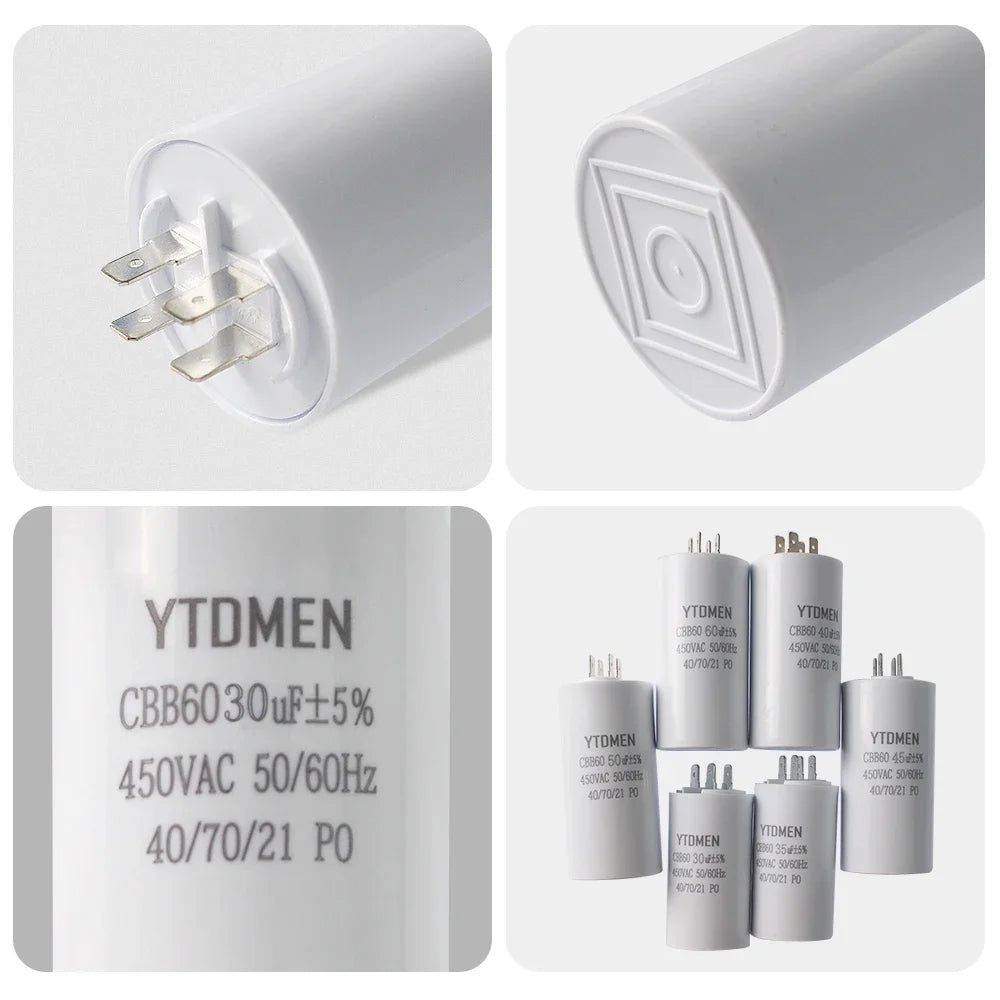 CBB60 450VAC 4~60μF ±5% 4-Pin Double Insert Motor Run Capacitor for Air Conditioner/Refrigerator/Pump，50/60Hz