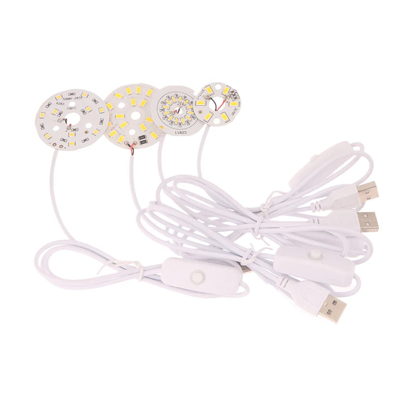 1Pc 1.5M Line Length DC5V LED Chips SMD5730 LED Lamp 31/38/48/50mm USB 3W Light Board Warm White Light With ON/OFF Switch Cable