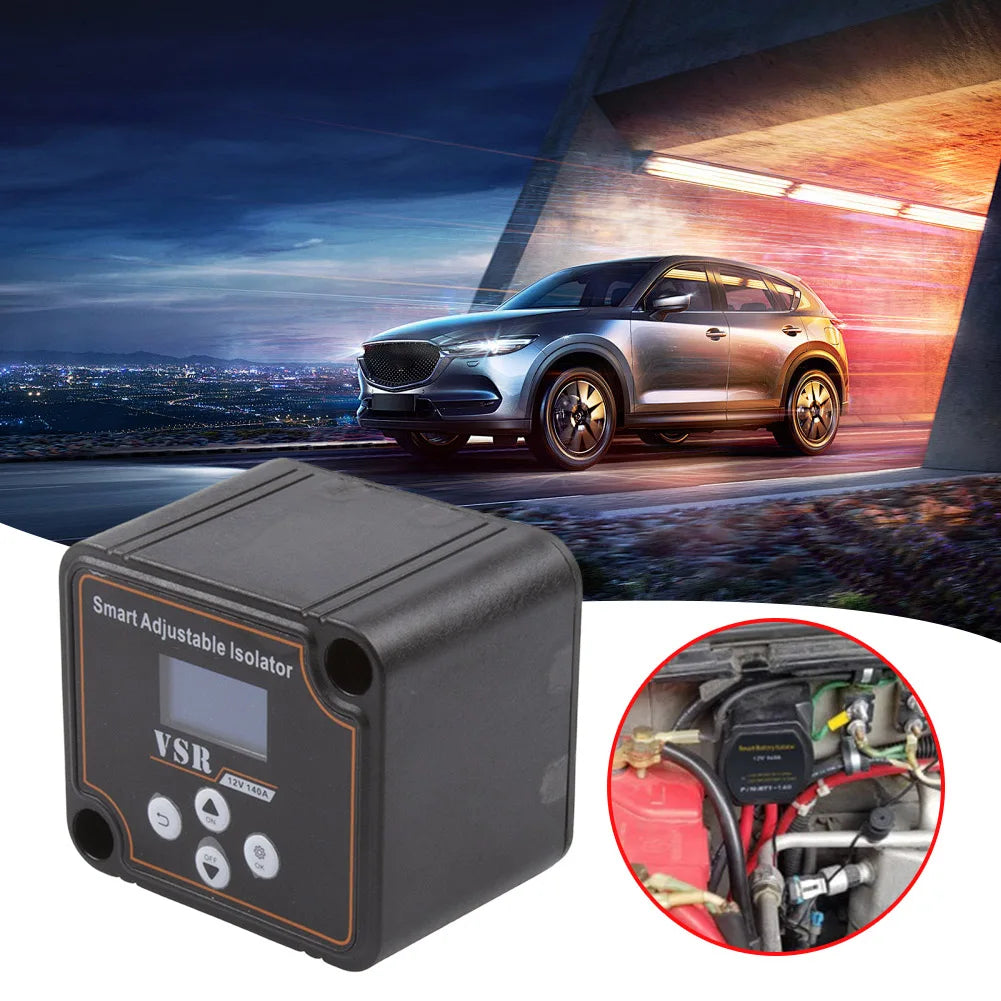 12V 140A Dual Battery Smart Isolator LCD Display VSR Car Relay Digital Voltage Sensitive Setting Split Charge Relay for Camper