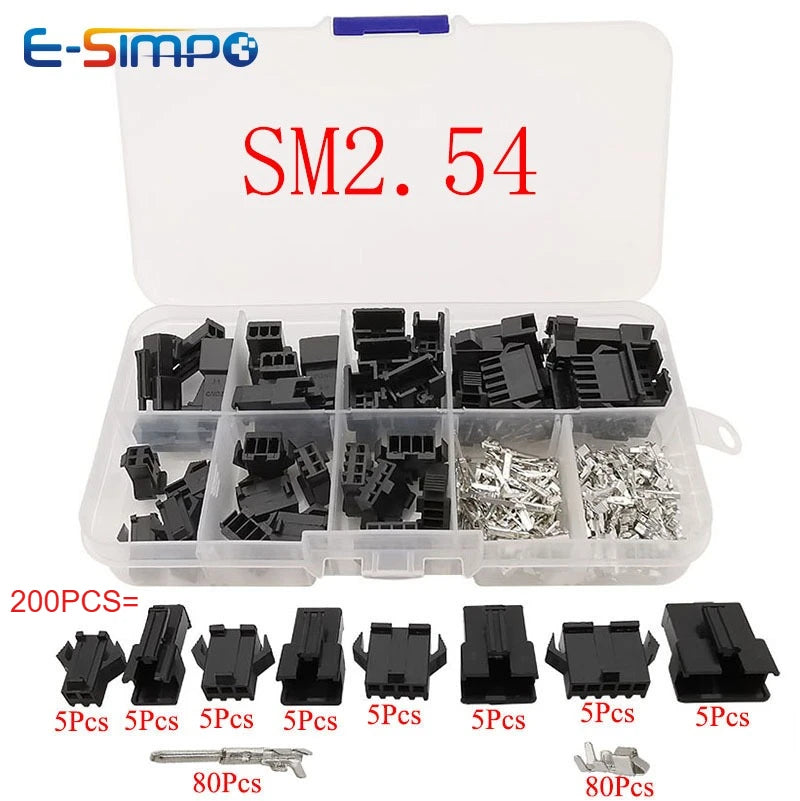 10set/200pcs SM 2.54mm Pitch 2/3/4/5Pin Male Female Head Plug Housing Pin Header Crimp Terminals Connector SM-2P SM-2R