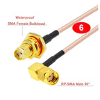 RP-SMA Male to Waterproof SMA Female Bulkhead RG316 Cable 50 Ohm RF Coaxia Pigtail WIFI Router Antenna Extension Cord Jumper