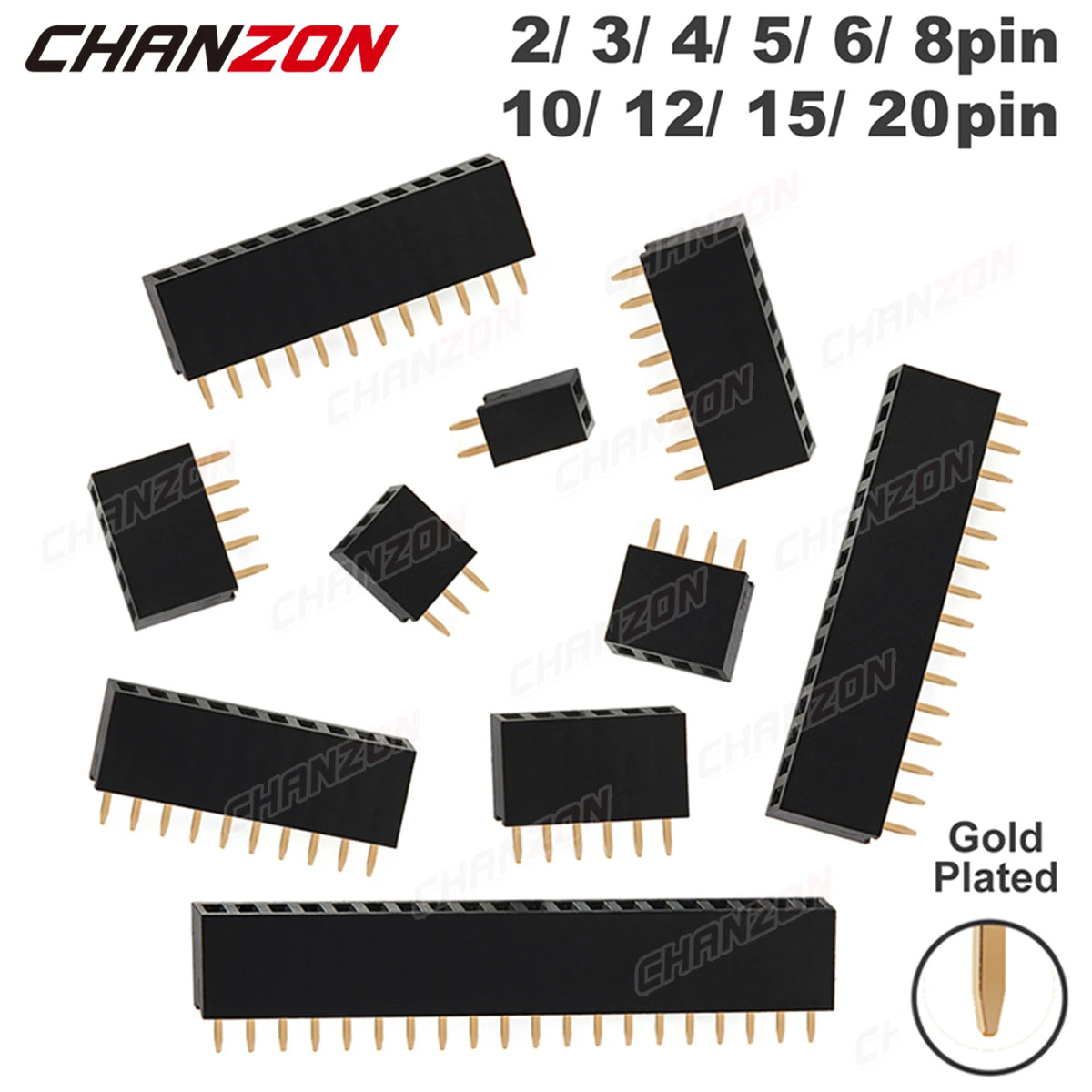 Single Row Female 2 3 4 5 6 8 10 12 15 20 40 Pin Header Gold Plated Solderless 2.54mm Pitch Strip Pinheader Connector