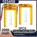 103450 3.7V 2000mAh Polymer Lithium Rechargeable Battery JST PH 2.0mm 2Pin Plug for Camera GPS Navigator MP5 Bluetooth Headset