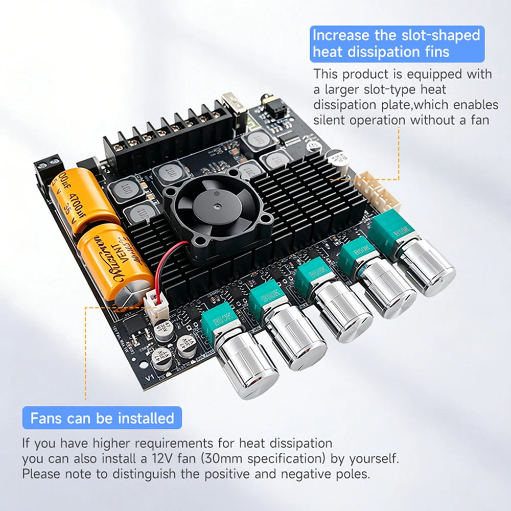 DC12‑24V ZK‑TB22 Audio Amplifier Module 75W+75W+145W+145W 2.2 Channel Bluetooth AUX USB PC Input Treble Bass Adjust