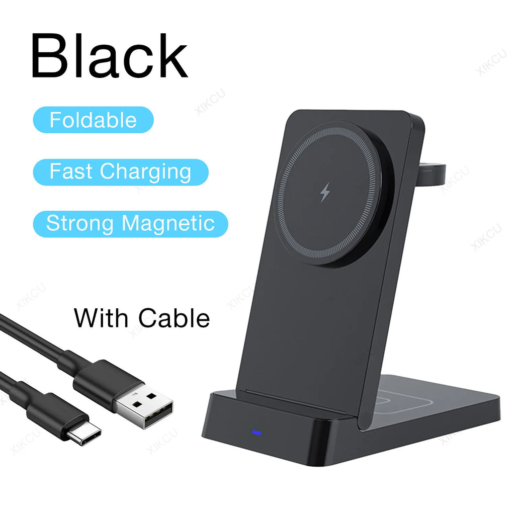 Magnetic Fast Wireless Charger Station For Magsafe iPhone 16 15 14 13 12 Pro Max Desktop Foldable Smartphone Charging Stand Dock
