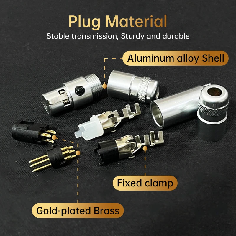 Serost HiFi Audio Gold-Plated Mini XLR Connector 3/4 Pin Jack Female & Male Plug Socket for DIY Microphones Headphones Cable