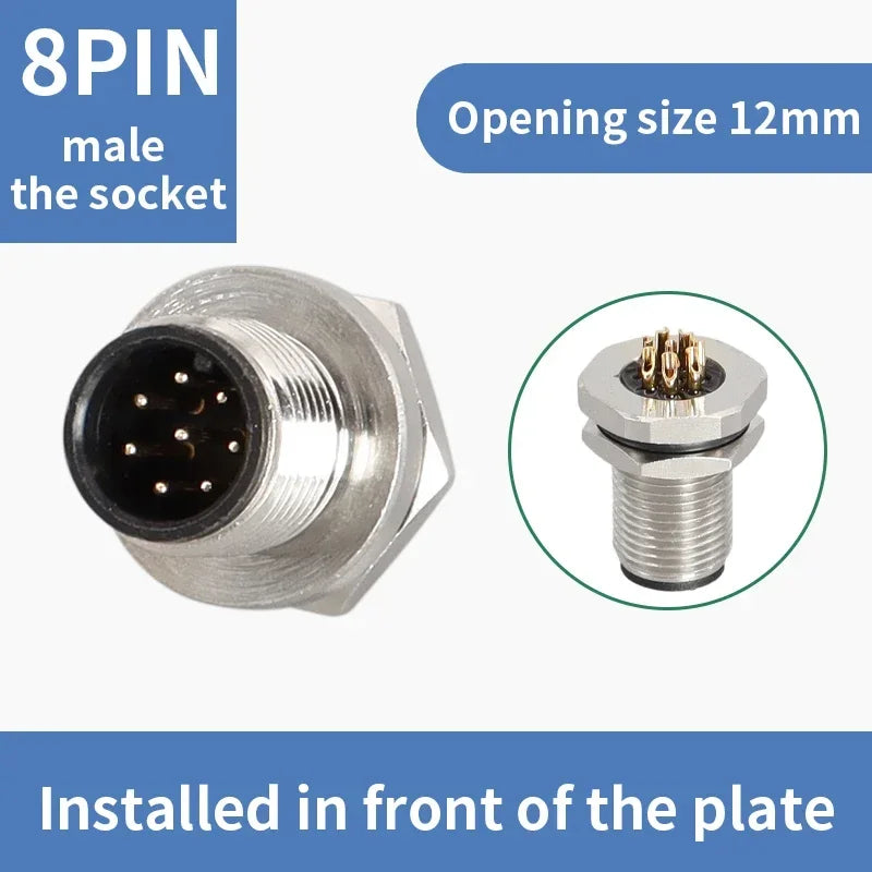 M12 male and female socket  4 5  8  pins weld IP67/68 Install front/rear panel waterproof circular connectors
