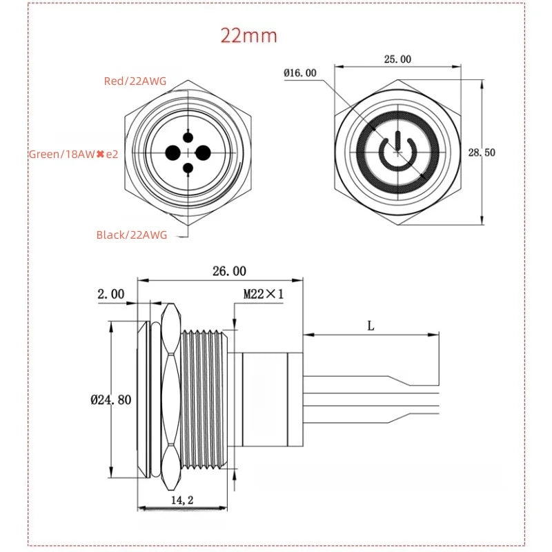16 19mm Metal Pushbutton Switch High Current 10A Outdoor IP68 Self-Locking Reset Waterproof Start Power Button