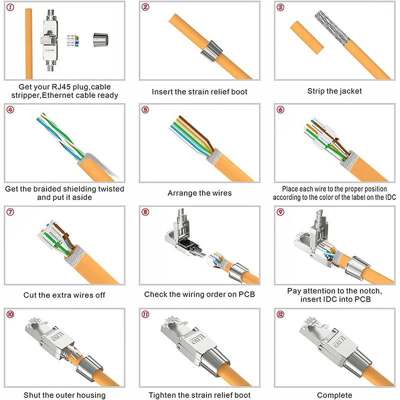 Denswire CAT7/CAT6A RJ45 Connectors, Tool-Free Shielded Zinc Alloy Ethernet Plugs Termination Plug Fits Solid/Stranded Cable