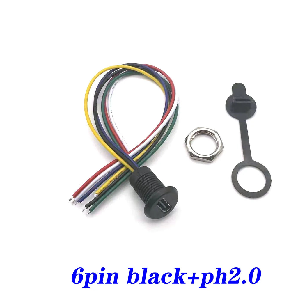 USB 2P/4P/5P/6P Connector Type-C Waterproof with PH 2.0 Nut Locking Plate Female Waterproof High Current Fast Charging Jack Port